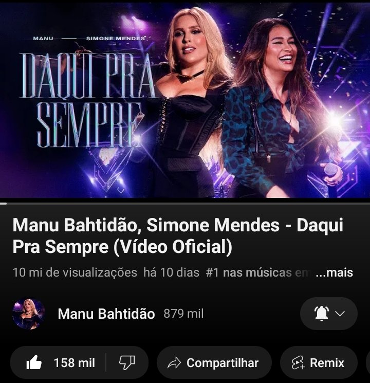 manunewsoficial's tweet image. "Daqui Pra Sempre" da Manu Bahtidão e Simone Mendes, acaba de atingir 10 MILHÕES de visualizações no YouTube, caraca, só temos gratidão a vcs! 💜🥹
#ManuBahtidão #SimoneMendes #YoutubeBrasil