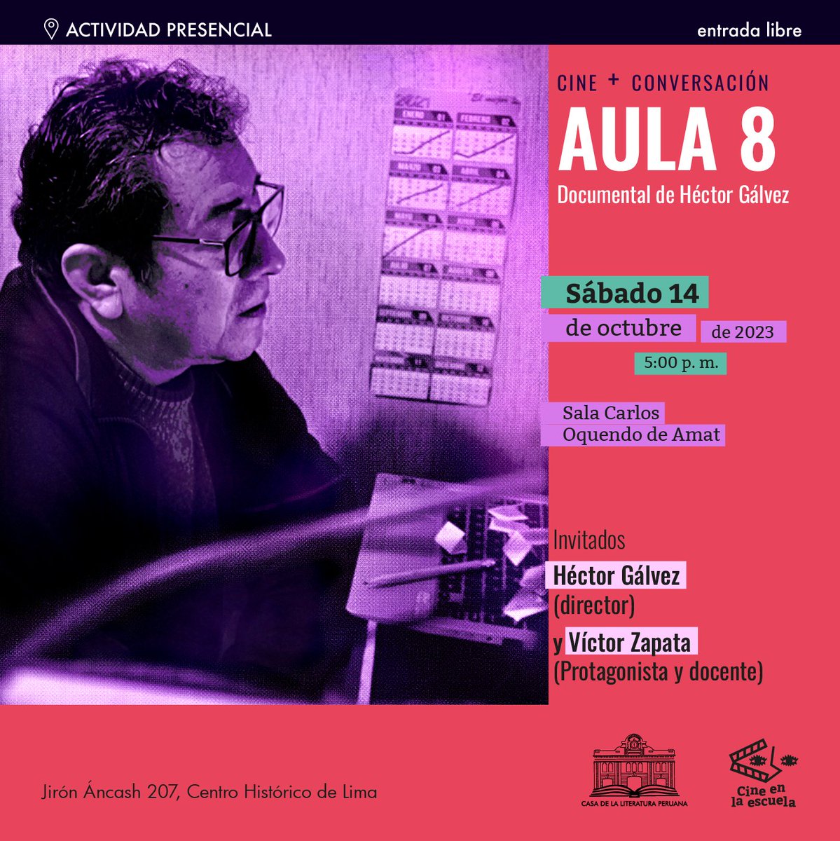 Nuestro programa “Cine en la escuela” invita, en especial a docentes, a participar en la proyección del documental "Aula 8", de Héctor Gálvez. Este sábado 14 de octubre a las 5 p. m. #IngresoLibre