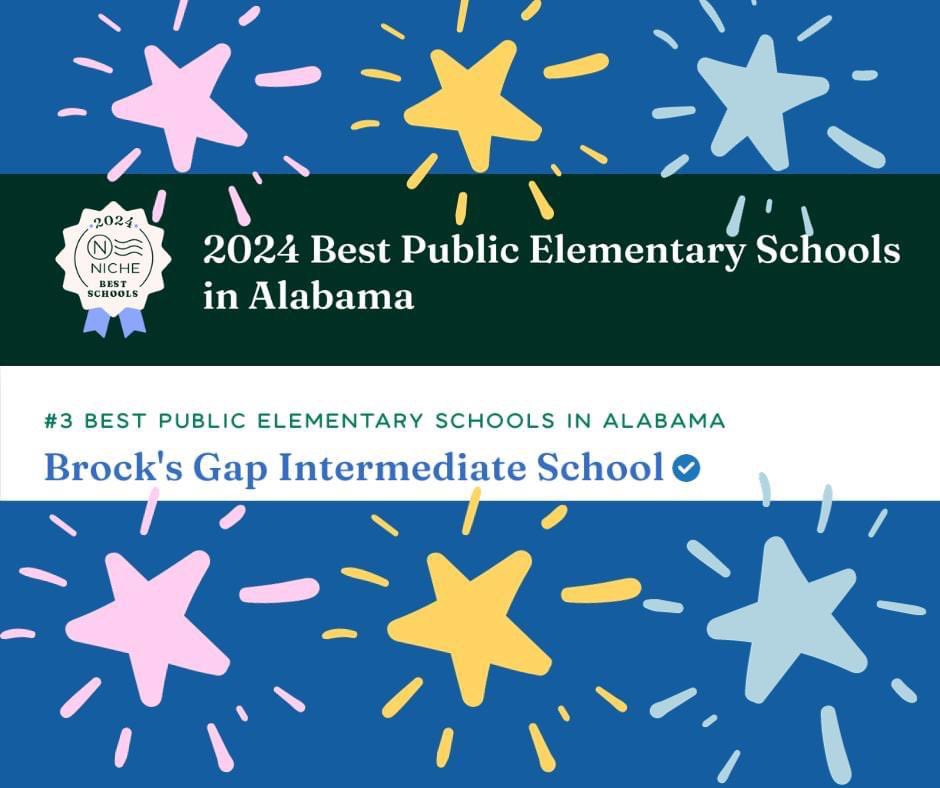 Brock's Gap Intermediate (@brocksgapbucs) on Twitter photo Have you heard the good news? BGIS has been ranked the #3 Elementary school on Niche's annual Best Elementary Schools in Alabama list! 🎉 <a href="/HooverSchools/">Hoover City Schools</a> Check out the full list here: niche.com/k12/search/bes… Have you heard the good news? BGIS has been ranked the #3 Elementary school on Niche's annual Best Elementary Schools in Alabama list! 🎉 <a href="/HooverSchools/">Hoover City Schools</a> Check out the full list here: niche.com/k12/search/bes…