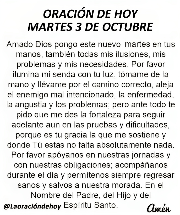 laoraciondehoy's tweet photo. Oración diaria para hoy martes 3 de octubre de 2023. https://t.co/MJe60oInjx