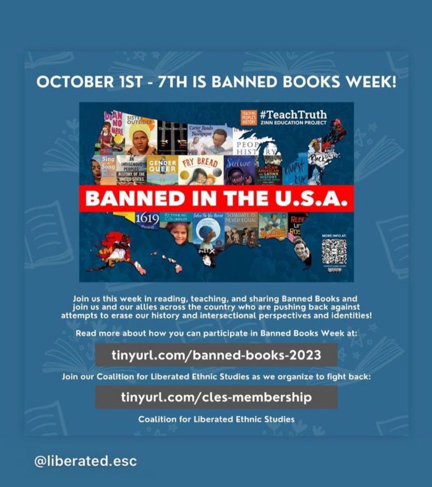 AEARetired's tweet image. There are many reasons to read banned books &amp;amp; have the #freedomtolearn about the amazing world around us. Please check out some of the titles listed below, &amp;amp; share this with other educators. @ArizonaEA @NEAToday @ZinnEdProject #teachtruth #bannedbooksweek