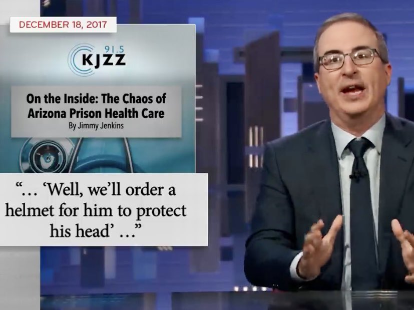 JimmyJenkins's tweet photo. Really, really honored to have my reporting included in my favorite show @LastWeek. Thank you @csmcdaniel for putting so much time and effort into researching the complex and terrible saga of prison health care, and for looking out for local reporters. https://t.co/3xQgcR4Y3d https://t.co/krmWupsikL