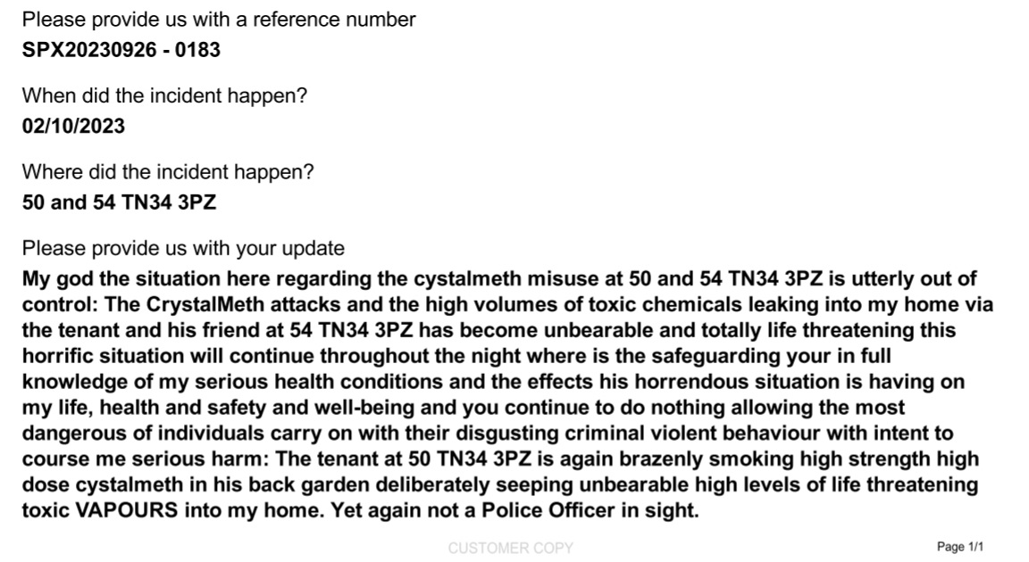 pandora123461's tweet photo. #CystalMethMisuse: Who's given the orders allowing the highly inflammable extremely toxic illness inducing chemicals to remain on the premises at 50/54 TN34 3PZ enabling the most violent dangerous individuals to continue with their criminal behaviour #SuellaBraverman #RishiSunak https://t.co/wnuFGA80vm