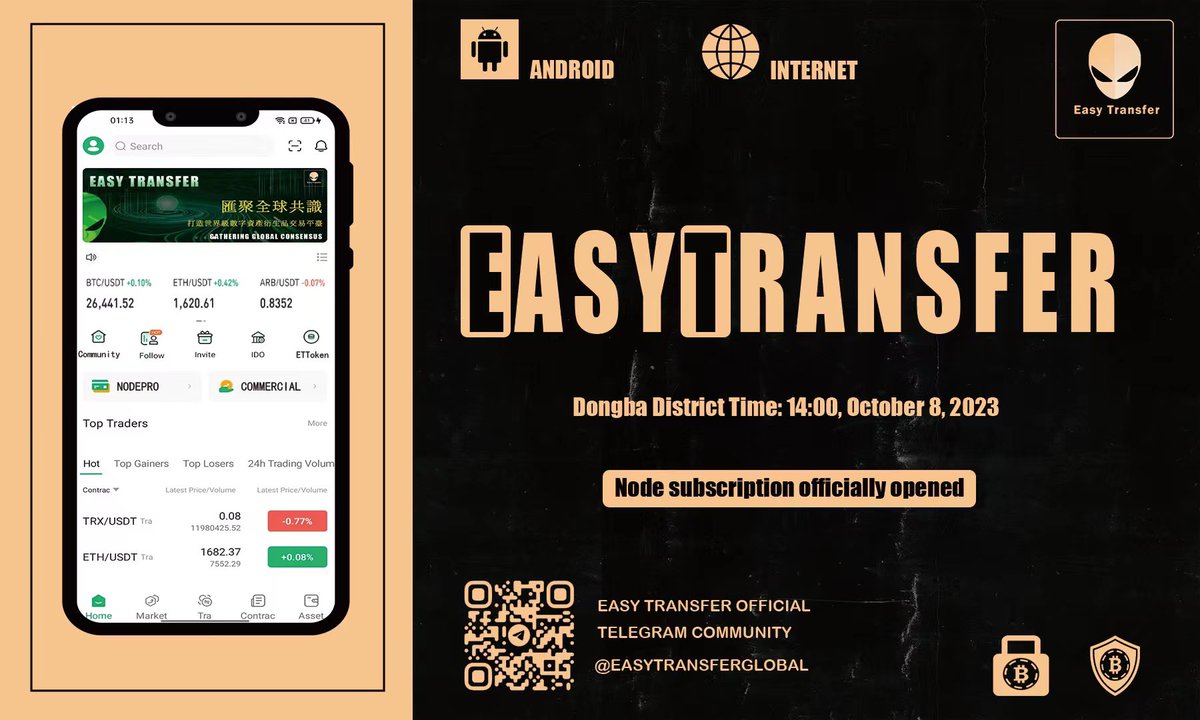 👽Thank you for your support ET Trading Service Platform. There will be an important announcement here that the subscription of ET global nodes will officially begin on October 8, 2023 at 14:00 (Eastern Eighth District Time), and will be conducted within the EasyTransfer APP!