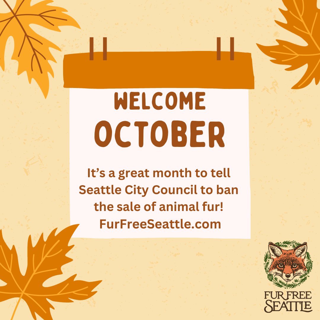 furfreeseattle's tweet photo. #HappyOctober! @SeattleCouncil, it's a great month to work on banning the sale of #animal #fur in #Seattle! #AutumnVibes #ProtectWildlife #PNW https://t.co/NL6GMAPbnp