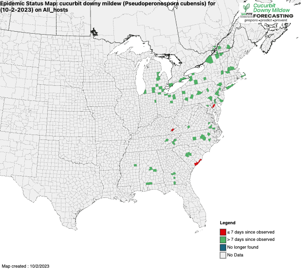 US map showes counties with recent outbreaks in red and earlier outbreaks in green