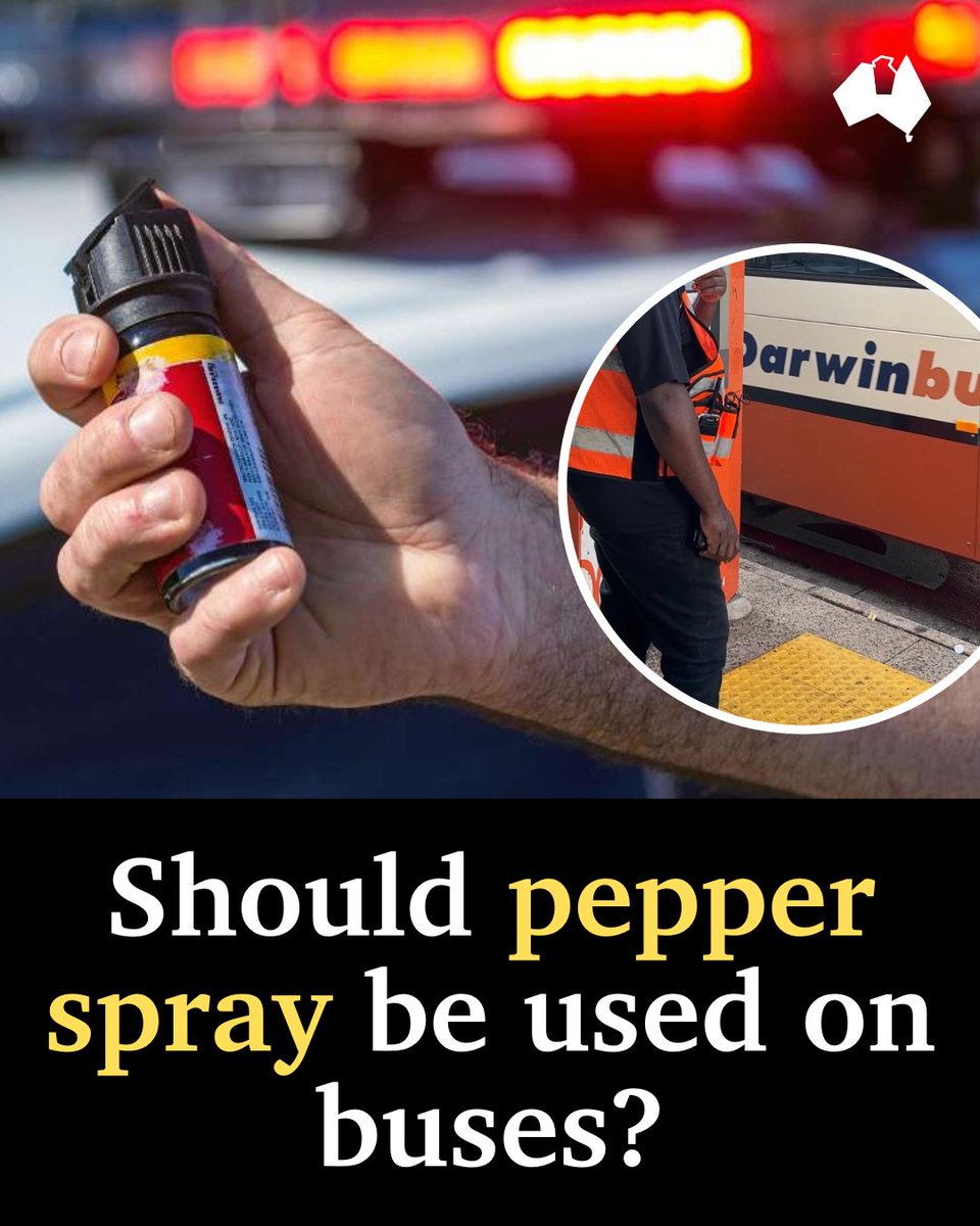 BUS BOUNCERS ARMED WITH PEPPER SPRAY HAVE BEEN GRANTED MORE POWERS TO USE THE WEAPON THAN TERRITORY COPS. WHAT DO YOU THINK? SHOULD PEPPER SPRAY BE USED ON BUSES? #NTNEWS bit.ly/3Q1mDED
