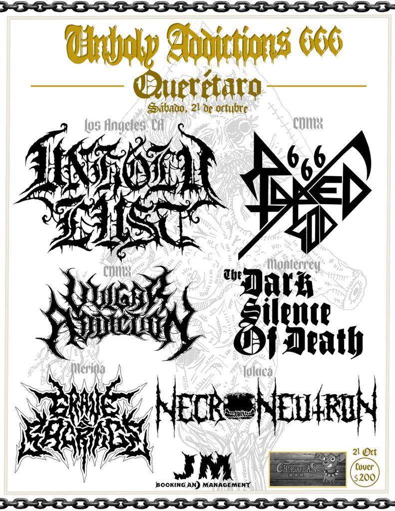 #UnholyAddictions666 facebook.com/events/s/unhol… @UnholyLust #RapedGod666 @VulgarAddiction #thedarksilenceofdeath #graveofsacrifice #necroneutron @JocelynRG17 , #chihuahuas #Puebla #concerts #metal #deathmetal #Blackmetal #thrashmetal #extrememetal