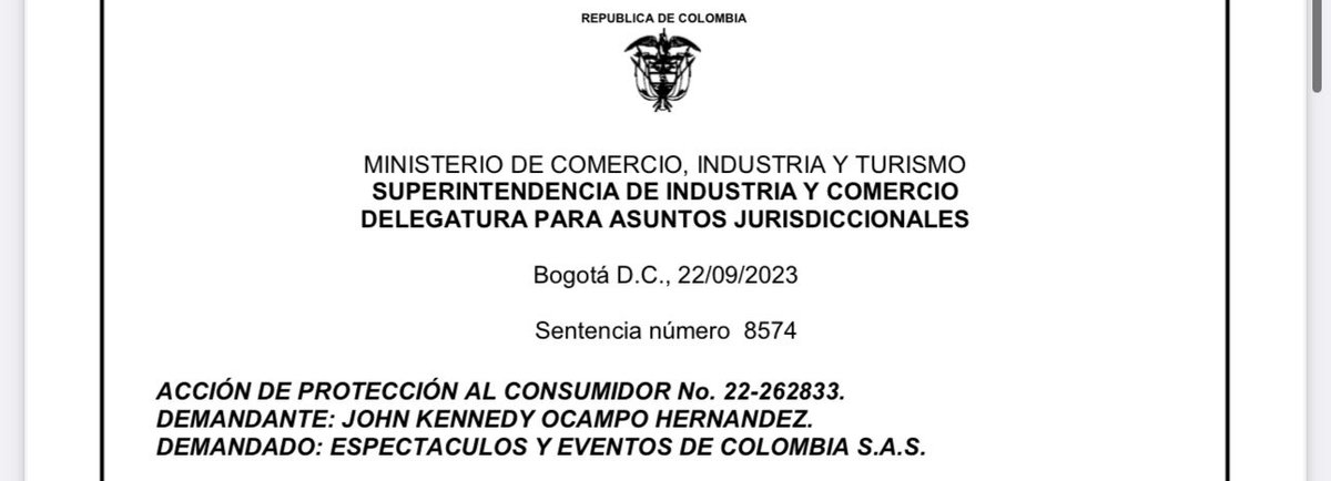 CONCIERTO. CAMBIO DE FECHA. DEVOLUCIÓN DEL DINERO. CONSUMIDOR. SIC (sentencia 8574/23): La garantía de un bien o servicio no solo se suscribe a la calidad del objeto vendido o del servicio prestado, sino también el cumplimiento de los términos y condiciones pactados desde el