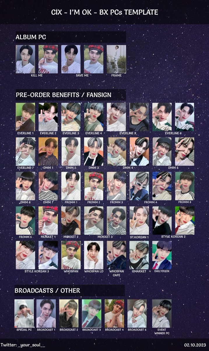 _your_soul__'s tweet photo. I'M OK - CIX template (PCs only)  

BX, Seunghun, Yonghee  

Album photocards + POBs + events + broadcasts
please contact me if i miss smth! 

Feel free to use!  

#CIX #씨아이엑스 #seunghun #승훈 #Jinyoung #배진영 #BX #병곤 #yonghee #배진영짱 #현석 https://t.co/66JmRYyCa1