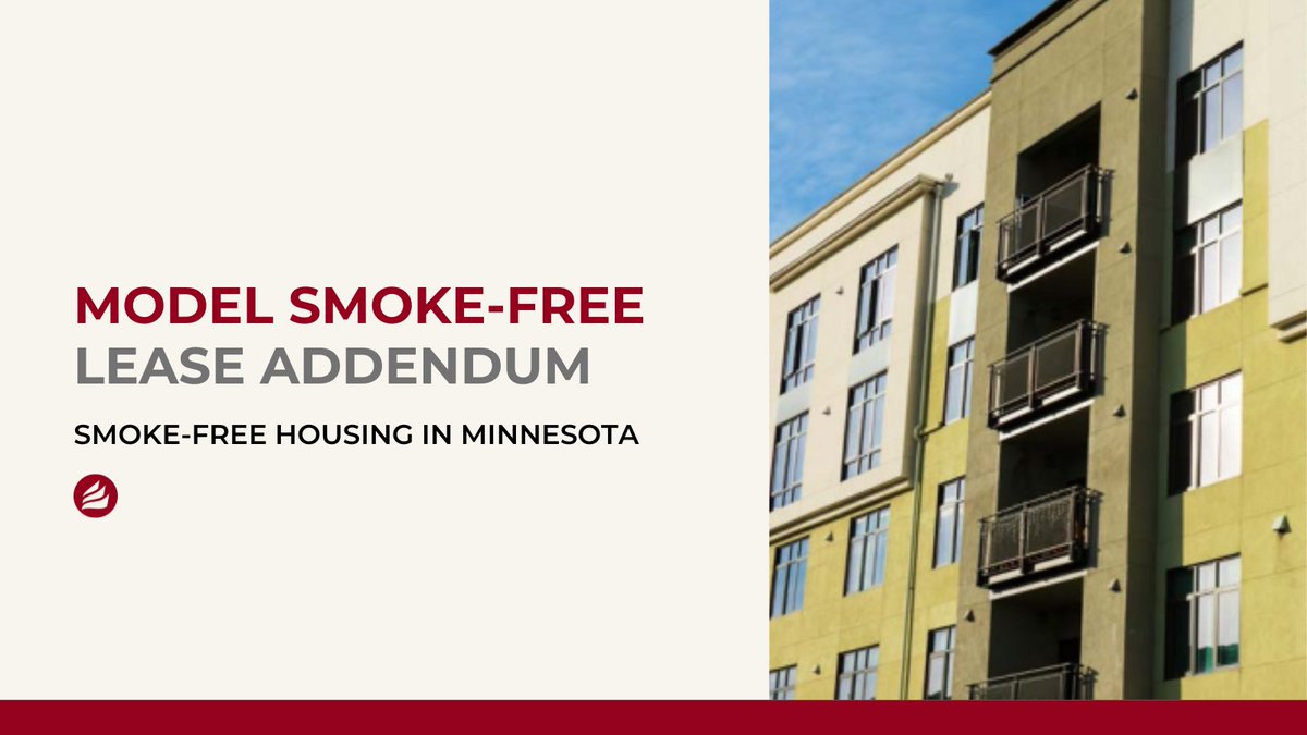 We developed a #Minnesota-specific model lease addendum that bans smoking of all substances, including cannabis and e-cigarettes, on the property, both inside and outside. It can be modified to fit your property’s needs. #smokefree

Learn more here: publichealthlawcenter.org/sites/default/…
