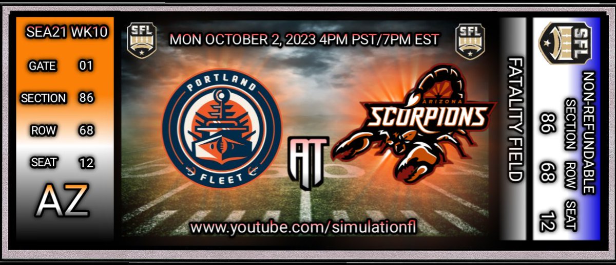ITS GAMEDAY IN THE <a href="/simulationfl/">Simulation Football League</a> BAYBAY LETS GO... The <a href="/SFL_Fleet/">Portland Fleet</a> come to Fatality Field for what is sure to be an exciting battle in the desert! And it all goes down in 5 MINUTES!!! #feelthesting #football #esports #fyp #makeanimpact