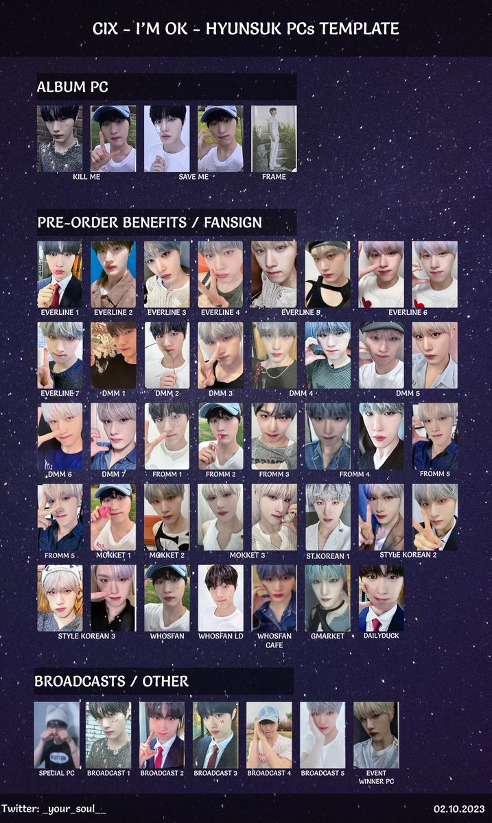 _your_soul__'s tweet photo. I'M OK - CIX template (PCs only)

Jinyoung, Hyunsuk

Album photocards + POBs + events + broadcasts  
please contact me if i miss smth!

Feel free to use!

#CIX #씨아이엑스 #seunghun #승훈 #Jinyoung #배진영 #BX #병곤 #yonghee #배진영짱 #현석 https://t.co/Rrk4KCrpcG