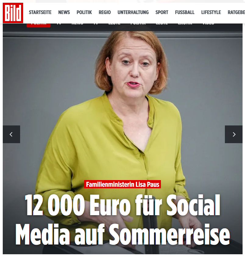 chvkg's tweet photo. German Family Minister #LisaPaus (party: #TheGreens) spends 12.500,00 $ for social media accompaniment (3 days, photos &amp; videos for her twitter-account). 
What a waste of taxpayers' money....

Never vote left or green! https://t.co/gwVMP6LphK