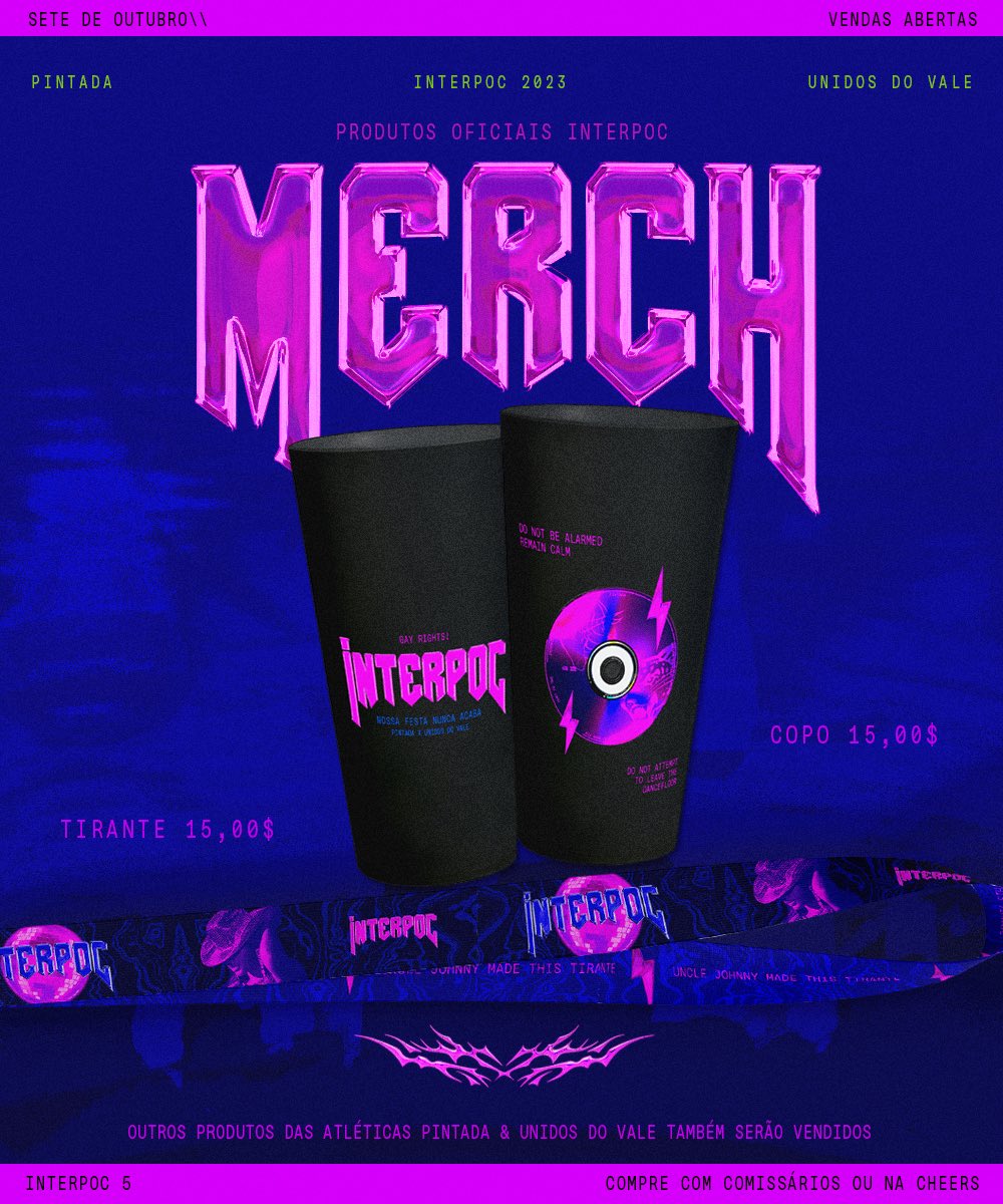 pintadaufg's tweet photo. You like my merch? Gee, thanks, just bought it💅

Oldyy que teremos produtinhos EXCLUSIVOS do INTERPOC 5!!!

🚨Vendas na nossa lojinha!🚨(Copo 15$; Tirante 15$)

Ps.: Ingressos VIP vem com merch especial ein👀

// INTERPOC 5
// 7 DE OUTUBRO https://t.co/QSog0TsVGG