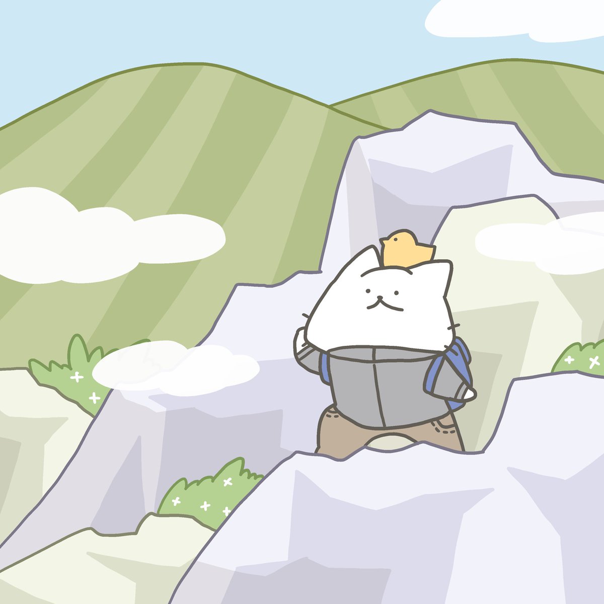 「今日は登山の日! やっほーฅ^>ω<^ฅ」|猫原のしのイラスト