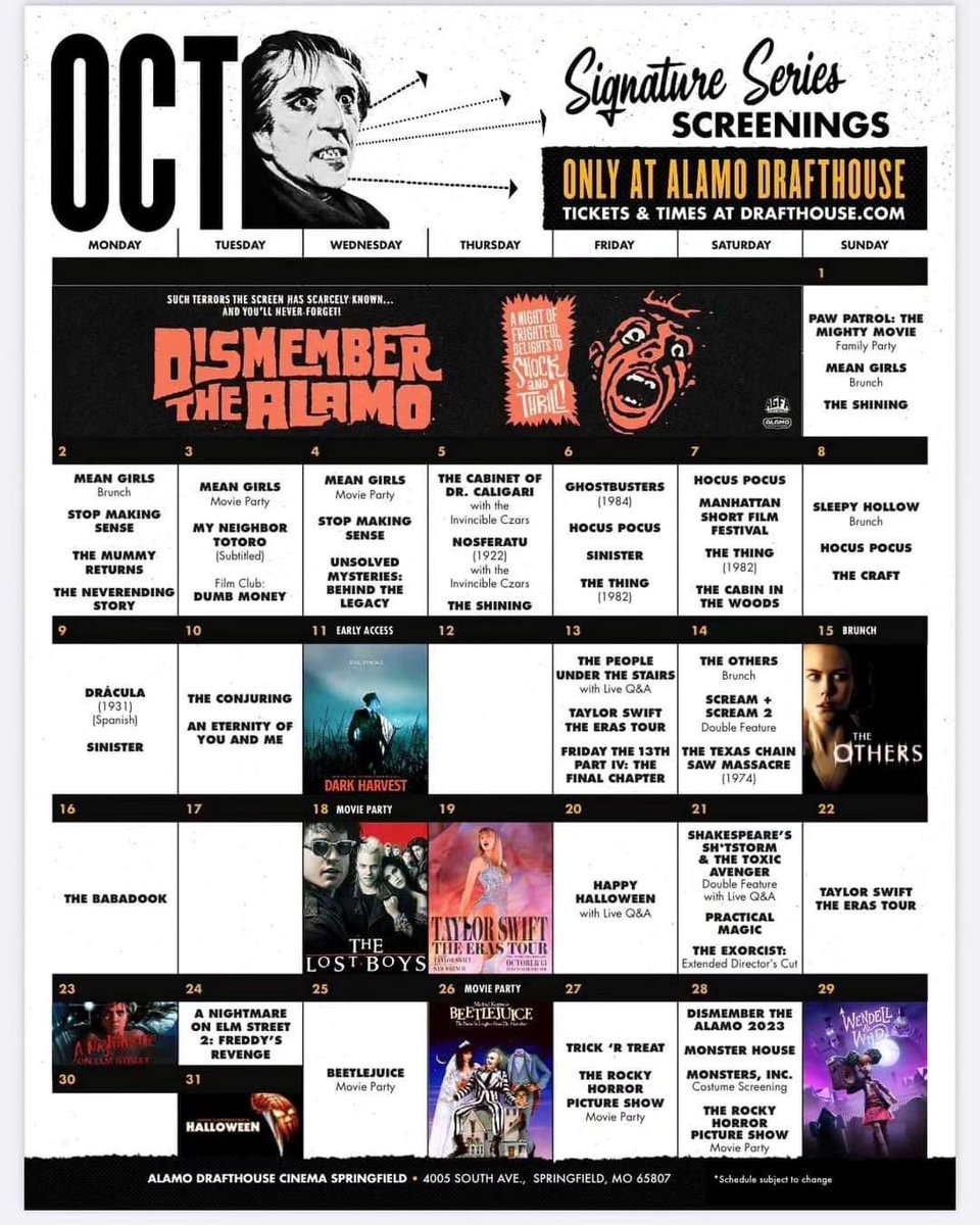 Shock and Awe! Come check out Happy Halloween this month at the Alamo Drafthouse Springfield, and catch a horror classic while you’re here! 🎃🦋
#HappyHalloween