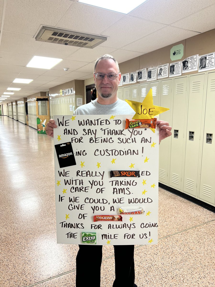 Today is National Custodial Worker's Recognition Day!

AMS Sunshine showed our appreciation for Jose, Rob, Bobbie Ann, and Joe to thank them for all they do! <a href="/avenelmiddle/">Avenel Middle School</a>