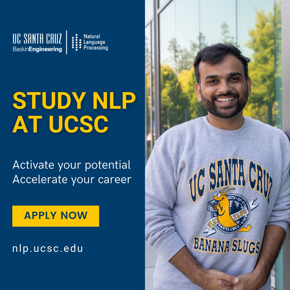 UCSC_NLP_MS's tweet image. Applications are now open for Fall 2024 for the #NLProc MS Program at UCSC! Review application requirements on our Admissions page (nlp.ucsc.edu/admissions), and please contact the NLP Program team with any questions.

#baskinengineering #machinelearning #artificialintelligence