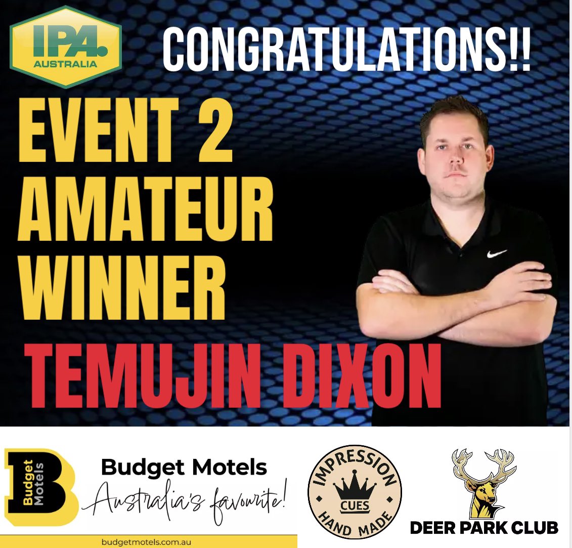 OBA_blackball's tweet photo. Congratulations to Temujin Dixon who beat Stephen Sirocuk in the 2023 IPA Australia World League Amateur final. https://t.co/zo1yNa18jY