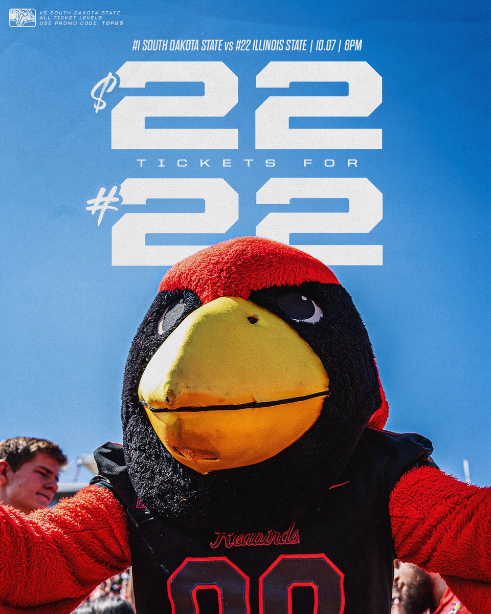 ISURedbirds's tweet photo. The 'Birds are ranked #22 in the nation so tickets are $22 for this weekend's 𝙗𝙡𝙖𝙘𝙠𝙤𝙪𝙩 game vs. top-ranked South Dakota State.

Use promo code TOP25 at https://t.co/ht8CBCVsFm https://t.co/BztJr2e9dp