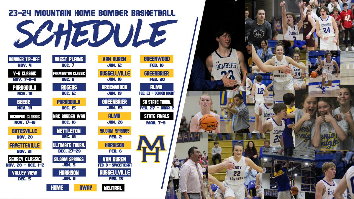 ✈ PLAN ACCORDINGLY ✈ Your 2023-24 Mountain Home Bomber Basketball Schedule! #OneBomber | #FlyWithUs