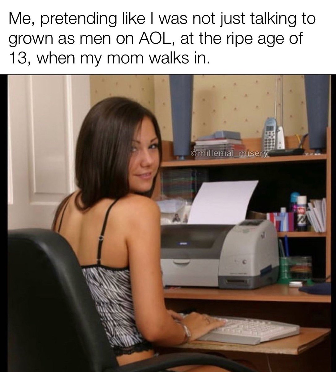 MillennialMise1's tweet photo. Oh hi mom, just printing something https://t.co/YZ0zk8gck9