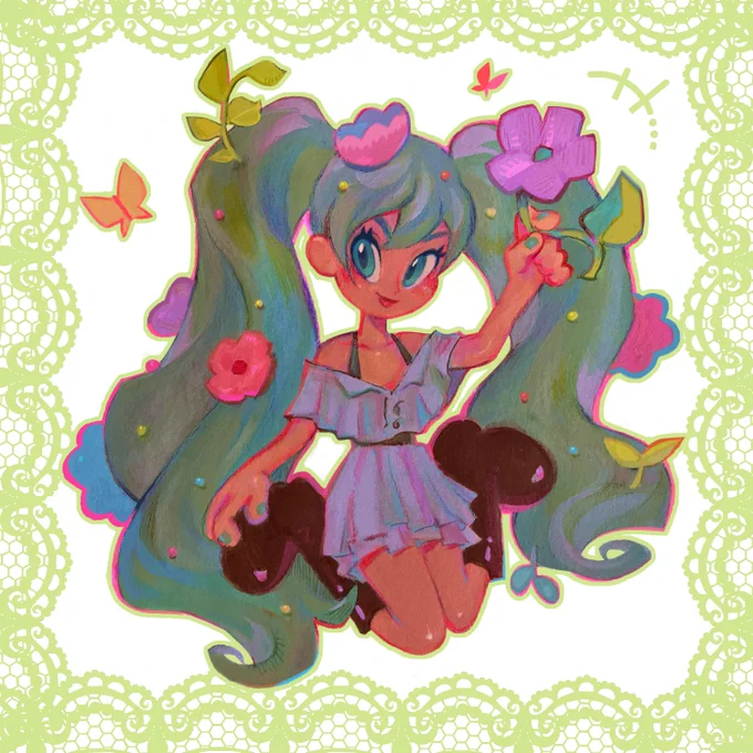 miku is in the air #mikumonday #gouache 