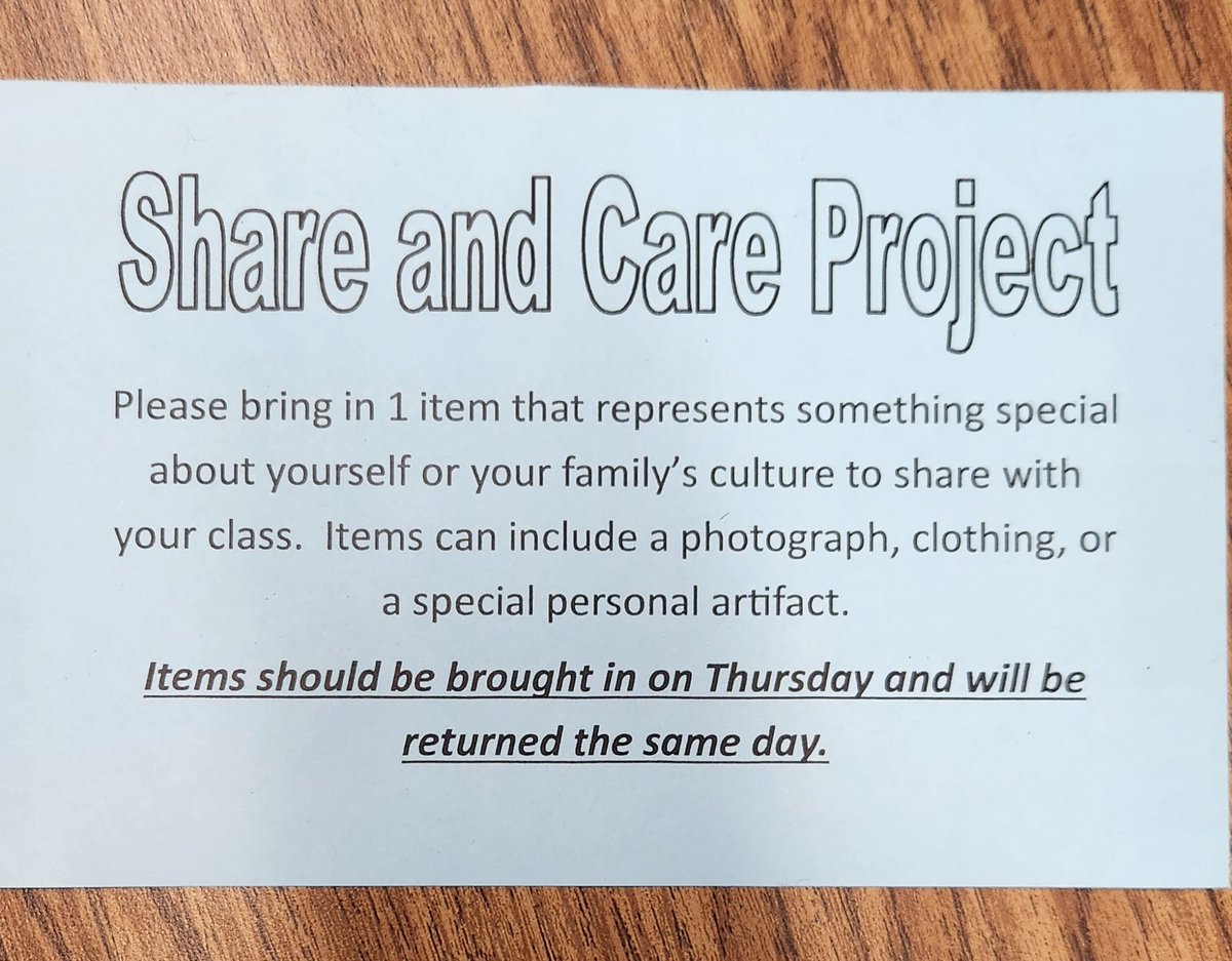 Mawbey1MCE's tweet photo. Share and Care on Thursday.  We can't wait to see the interesting and special artifacts brought in to share!  #weekofinclusion #weekofrespect @MawbeyStreet1 @jamisonpanko https://t.co/B1s9di3X7v