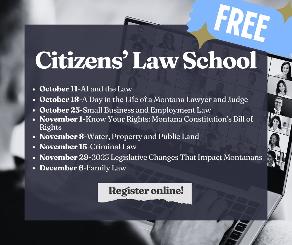 StateBarMT's tweet photo. Register at https://t.co/gtNqcSfv6O!
@MLSA @MTJusticeFDN
#montana #lifeinmt #lifeinmontana #mtlife #montanalife #mtliving #montanaliving #montanapride #mtpride #missoula #bozeman https://t.co/eQrMWCko8I