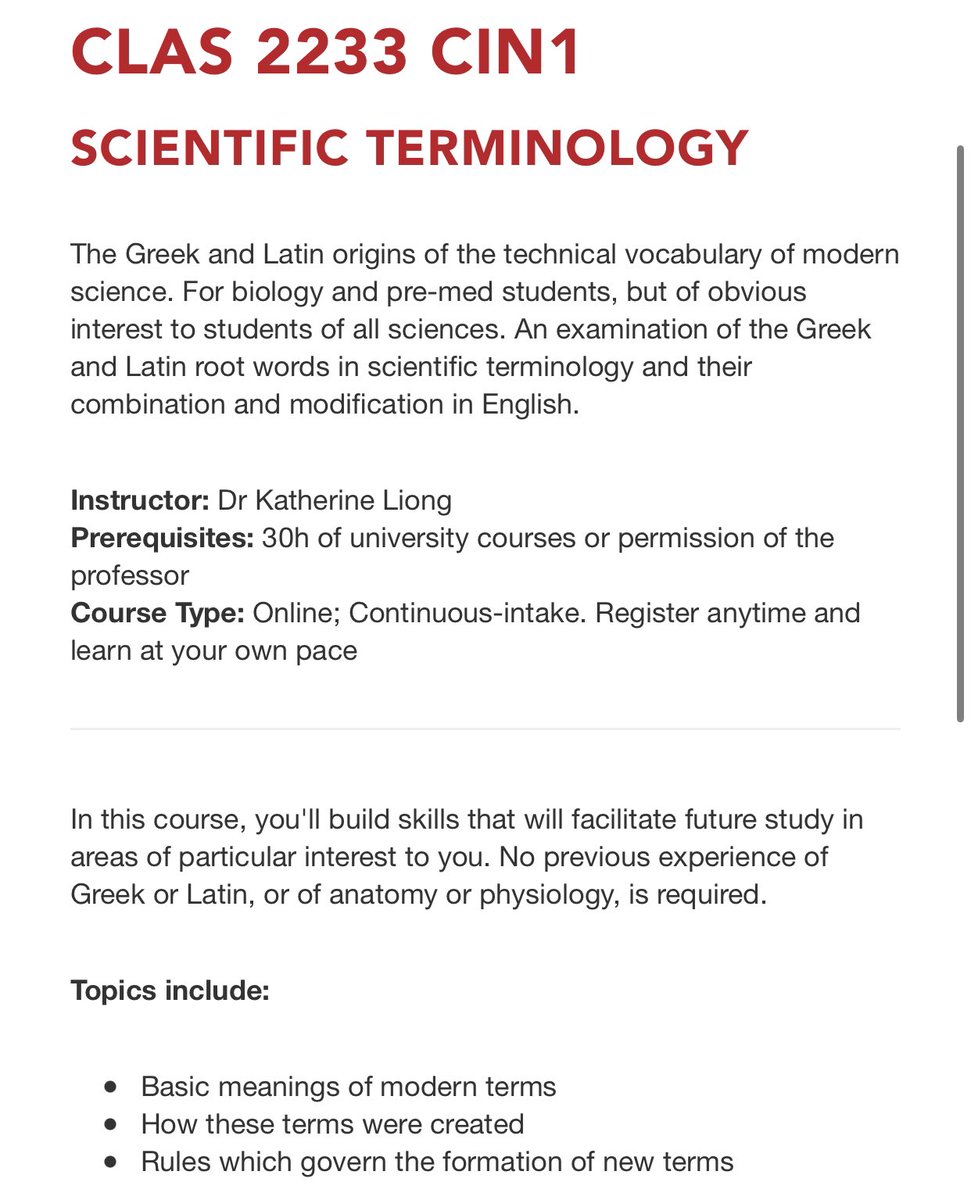 katherineliong's tweet image. If you’re a student in need of a flexible classics elective, please check out my Scientific Terminology course at @OpenAcadia.
This course is 100% online, open-entry, and self-paced (6 month limit).
More info here: www2.acadiau.ca/online/courses…
#ClassicsTwitter #BiologyTwitter