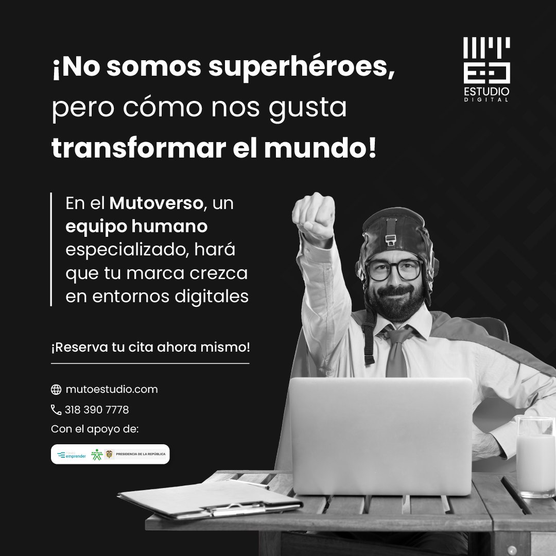 mutoestudio's tweet photo. Hemos creado un Mutoverso donde las ideas se hacen realidad y las marcas logran posicionarse en entornos digitales. Visita nuestra página https://t.co/ktfamsq2Eo, conoce más de nosotros y explora todas las posibilidades que ofrecemos para ti.

📞 318 397778 https://t.co/ZBV2I9bPT3
