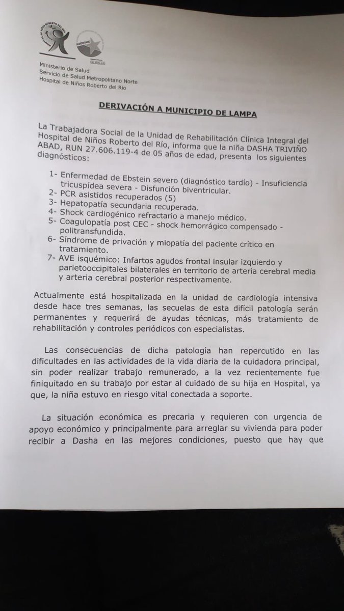 Buenas noches les pido su apoyo para poder apoyar a familia de Dasha para poder comprar artículos que esta necesitando en el hospital cualquier aporte sea económico como en artículos comunicarse +56936950885 RT