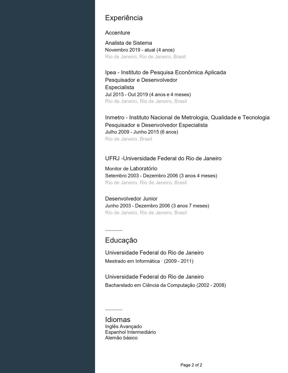 GabrielOrphao's tweet photo. Amigos, meu padrasto foi comunicado que será desligado do trabalho.
Vou deixar o (exteenso, rs) currículo dele aqui, e quem souber de algo e puder ajudar, agradeço muito! 
É na área de TI, e garanto: ele é MUUUITO bom no que faz!

Quem puder deixar um rt, será de grande ajuda! 🙏 https://t.co/ynFRpJL4xj