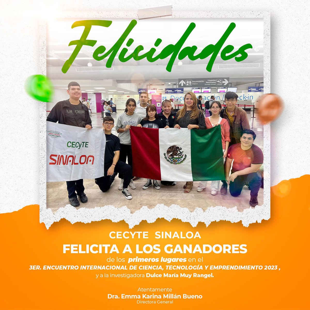 CECyTESin's tweet photo. 👏🏻Felicitamos a l@s alumn@s de los planteles de Loma de Rodriguera y CESS y a la investigadora Mtra. Dulce María Muy Rangel, por haber obtenido los primeros los lugares en el 3er. Encuentro Internacional de Ciencia, Tecnología y Emprendimiento 2023. #CecyteSinaloa #HazloPosible https://t.co/jsbH5yJNMS