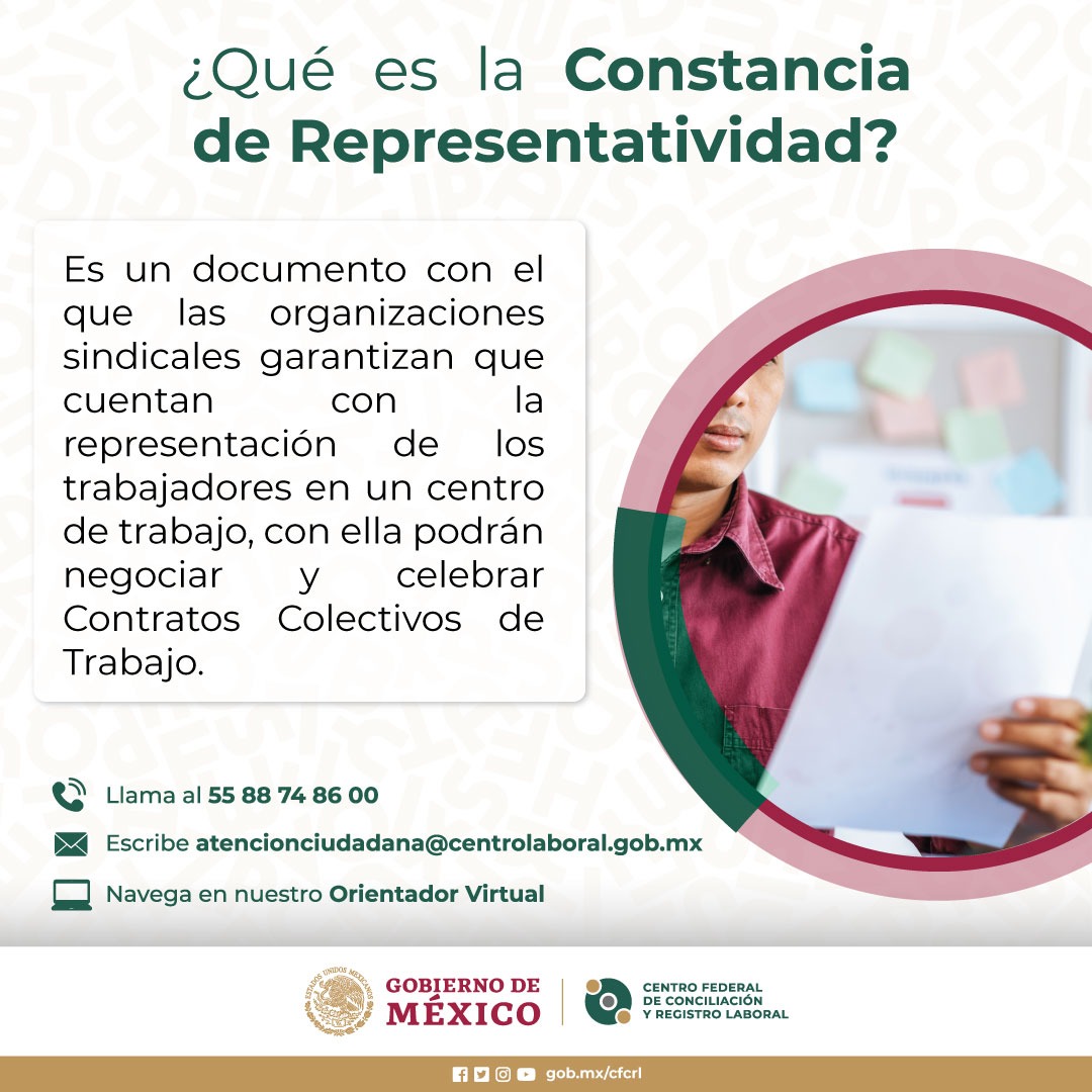 Centrofcrl's tweet photo. 🟢Si te quedaste sin contrato colectivo #CCT📔 y te interesa negociar uno nuevo, necesitas solicitar primero la Constancia de Representatividad📄 ante el #CentroLaboral, la cual tendrá una vigencia de seis meses a partir de la fecha en que sea expedida 🗓️. https://t.co/Ap8E5IM4FP