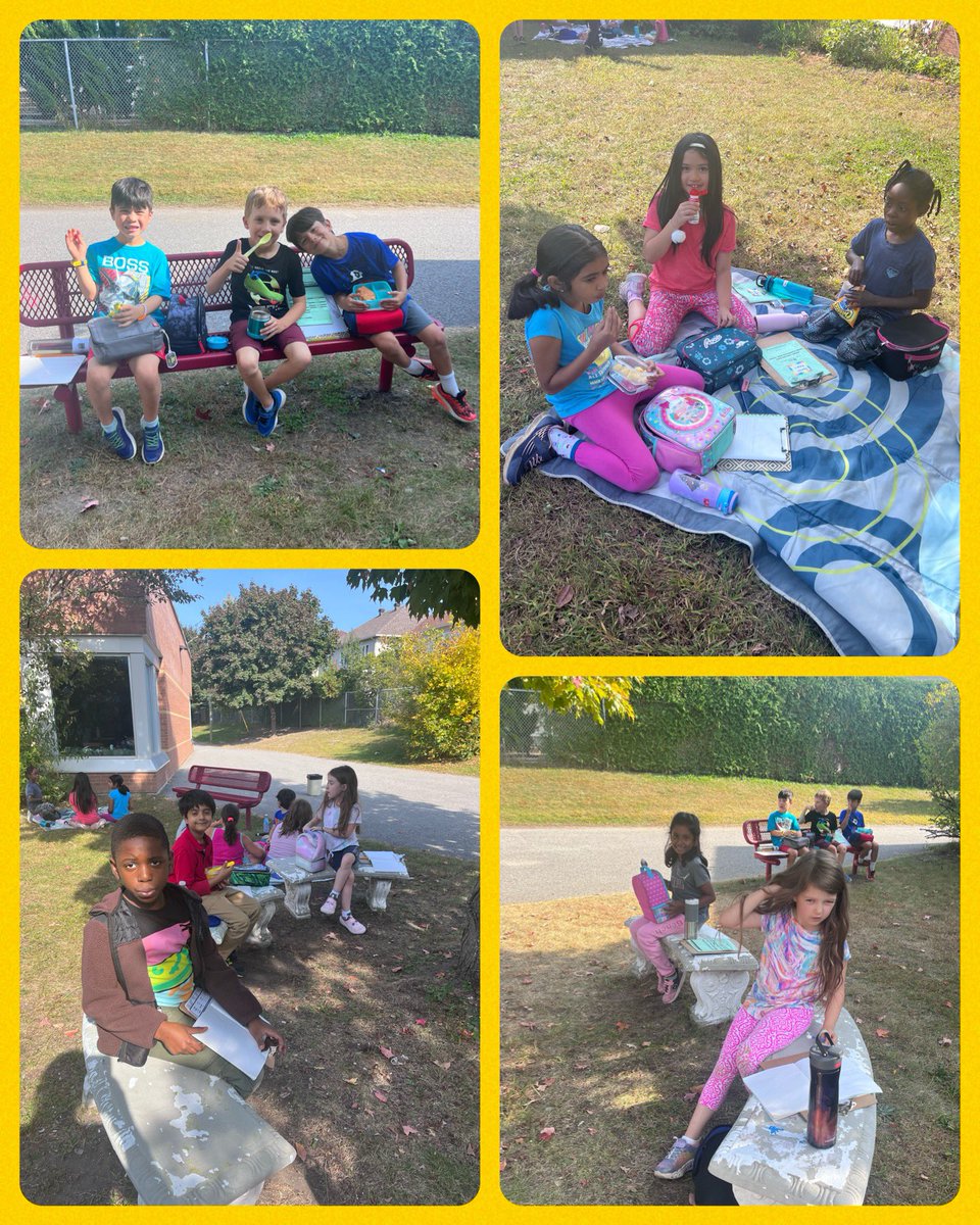 liannelogan10's tweet photo. Making the most of this beautiful fall weather! We are so grateful to have a perfect outdoor learning environment to enjoy snack and complete our writing 🍁 ☀️ @StAnneOCSB https://t.co/w2DmFlnjyn