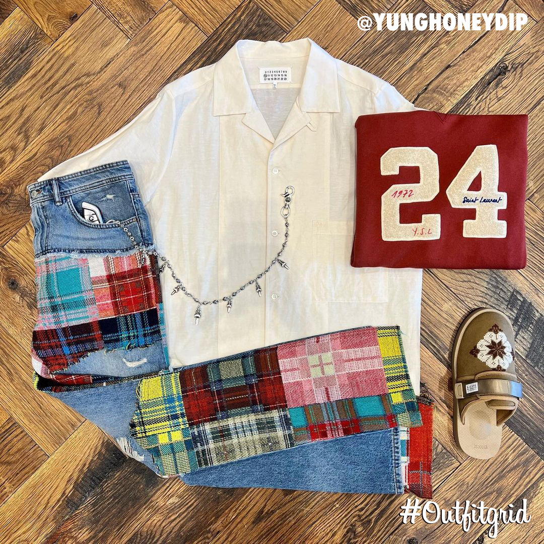 outfitgrid's tweet photo. Today's top #outfitgrid is by @yunghoneydip.
▫️ #Margiela #Shirt
▫️ #YSL #Sweater
▫️ #AcneStudios #Denim
▫️ #Visvim #Cap
▫️ #Adish x #Suicoke #Shoes
▫️ #ChromeHearts #Jewelry https://t.co/0THRBaclYf