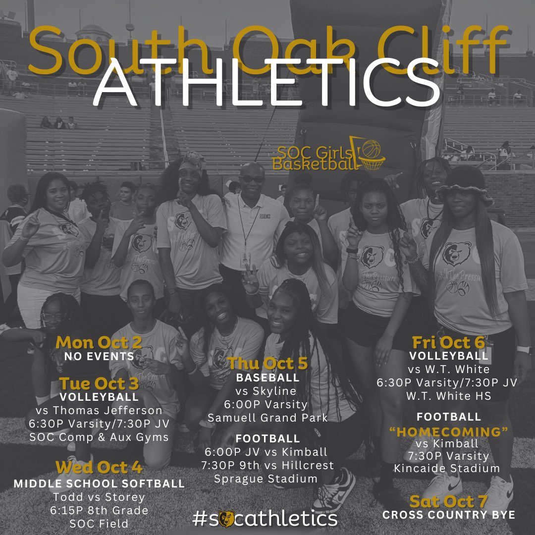 soc_athletics's tweet photo. This week in SOC Athletics…
Schedule subject to changes.
#socvolleyball🏐
#socbaseball⚾️
#socfootball🏈
#soccrosscountry👟
#sochomecoming2023
#socsupportsmiddleschoolsports
#socathletics https://t.co/PXJD509sfg