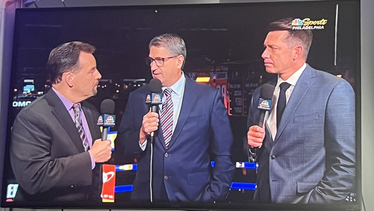 _avagraham's tweet photo. The President is back in the broadcast booth @NHLFlyers @NBCSPhilly 

Advice to Boosh working with JJ? “You need to enjoy your time away. That’s all I can tell ya. I know you’re going to be busy and you still owe me a few for all the jobs I got you”. 

Jonesy 😂😂 #yesterdayman https://t.co/r5s7p5qHYv
