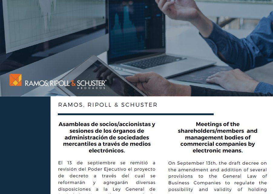 Asambleas de socios/accionistas y sesiones de los órganos de administración de sociedades mercantiles a través de medios electrónicos. |Meetings of the shareholders/members and management bodies of commercial companies by electronic means.

medium.com/@rrs-law/asamb…