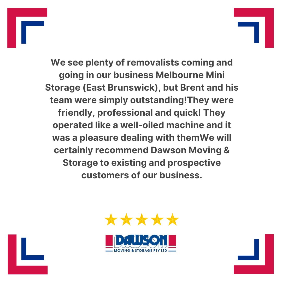 What a generous review to receive! We really appreciate you recommending our services to your customers!!💙 ❤️️
.
📱 @dawsonmovingandstorage
📞 03 9763 0222
 
#Dawson #DawsonMovingandStorage #FurnitureMovers #LocalMovers #InterstateMovers #StorageSolutions #SelfStorage #5S ...