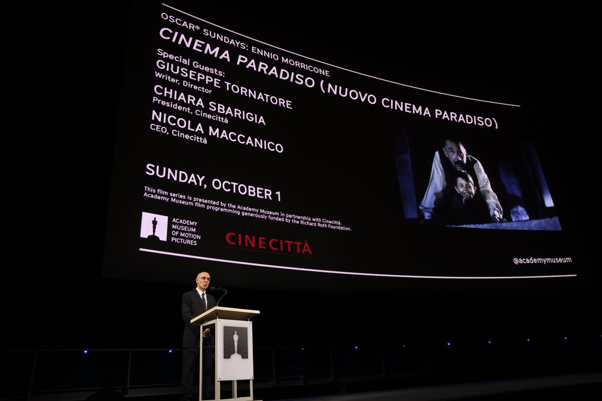 Movie magic at its best last night with full house at the <a href="/AcademyMuseum/">Academy Museum of Motion Pictures</a> for the exclusive screening of “Cinema Paradiso” presented by <a href="/Cinecitta/">Cinecittà</a> and <a href="/AcademyMuseum/">Academy Museum of Motion Pictures</a>.

Standing ovation for <a href="/TheAcademy/">The Academy</a> award-winning director/screenwriter #GiuseppeTornatore.

#Cinecittà #TheAcademy