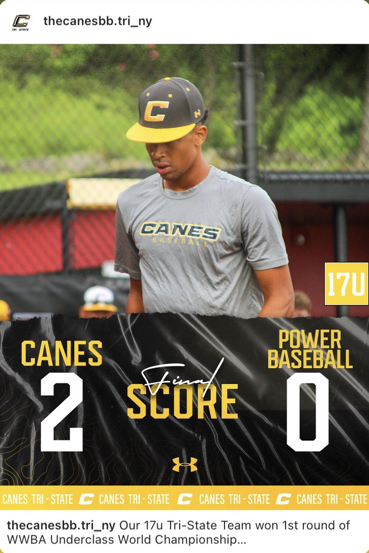 Our 17u Tri-State Team won 1st round of WWBA Underclass World Championship 
Canes Tri-State vs Power Baseball⚫️🟡⚾️

#TheCanesBB | #CanesTriState
#DifferentBrandOfBaseball