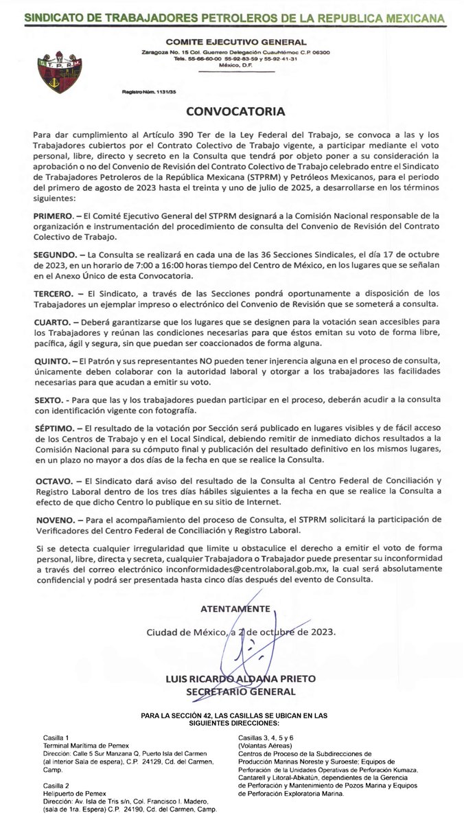 Seccion42_STPRM's tweet photo. Atenta Convocatoria:

#MásUnidosQueNunca 
#SomosSTPRM 
#UnidosVenceremos https://t.co/ZNKJtOctnH