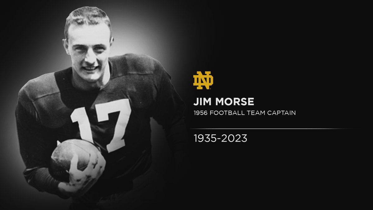 We mourn the loss of Jim Morse, @NDFootball captain, Irish radio network analyst & Edward W “Moose” Krause Distinguished Service Award Winner. We lift our prayers for the Morse family as we celebrate his life and his impact on the Notre Dame community. 🔗bit.ly/3Q1yuCE