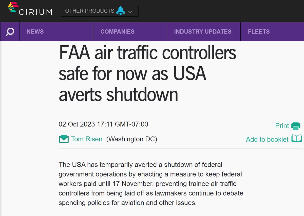 Michael_K_Allen's tweet photo. 1,700 trainee air traffic controllers will not lose their training positions as a result of the averted shutdown of the US federal government. The FAA has also had its funding extended until the start of 2024. More on @cirium Dashboard. https://t.co/C2lvhEAKdI