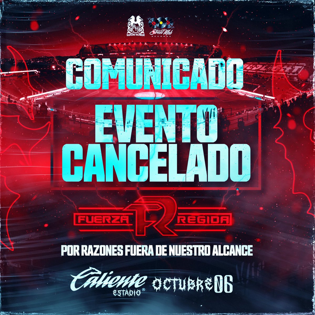 ranchohumilde's tweet photo. Fuerza Regida En El Estadio Caliente Cancelado 🚨❌ https://t.co/Yo8htTJMCv