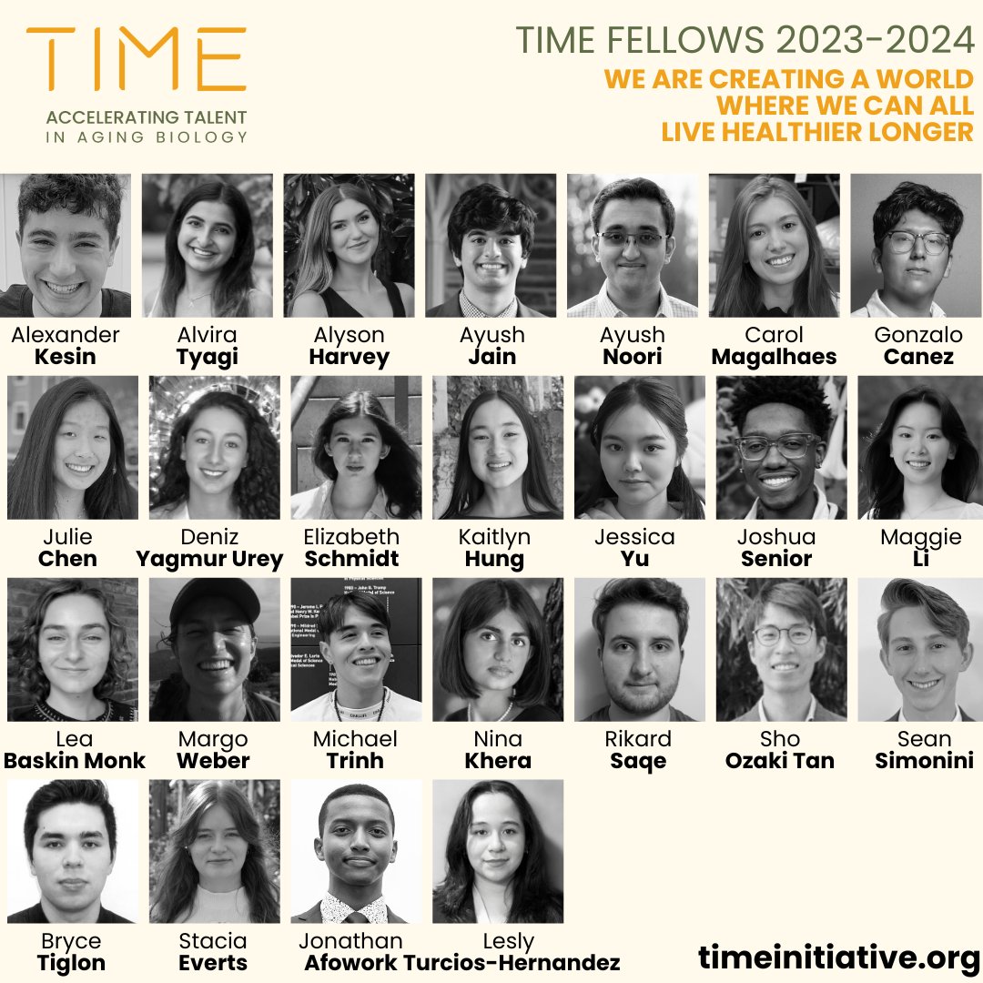 🚀 Introducing our 2023 Time Fellows! These trailblazers are gearing up to redefine the future of aging research. Exciting times ahead as they embark on this transformative journey! Check out the faces behind the brilliance. 🌟 #TimeInitiative #aging #agingbiology
