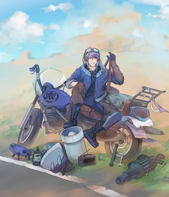 meiさんのがくぽさん!バイクで冒険中だホー?オシャレでカッコイイ1枚だホーヾ(*'∀`*)ノ【】 #piapro #神威がくぽ #がくっぽいど 